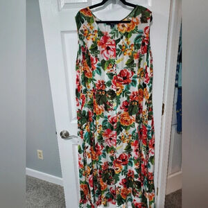 Denim 24/7 Multicolor Floral Sleeveless Button Up Maxi Dress in Size 1X
